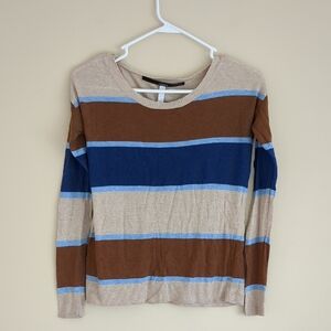 XS Kensie Blue Beige Striped Top Long Sleeve